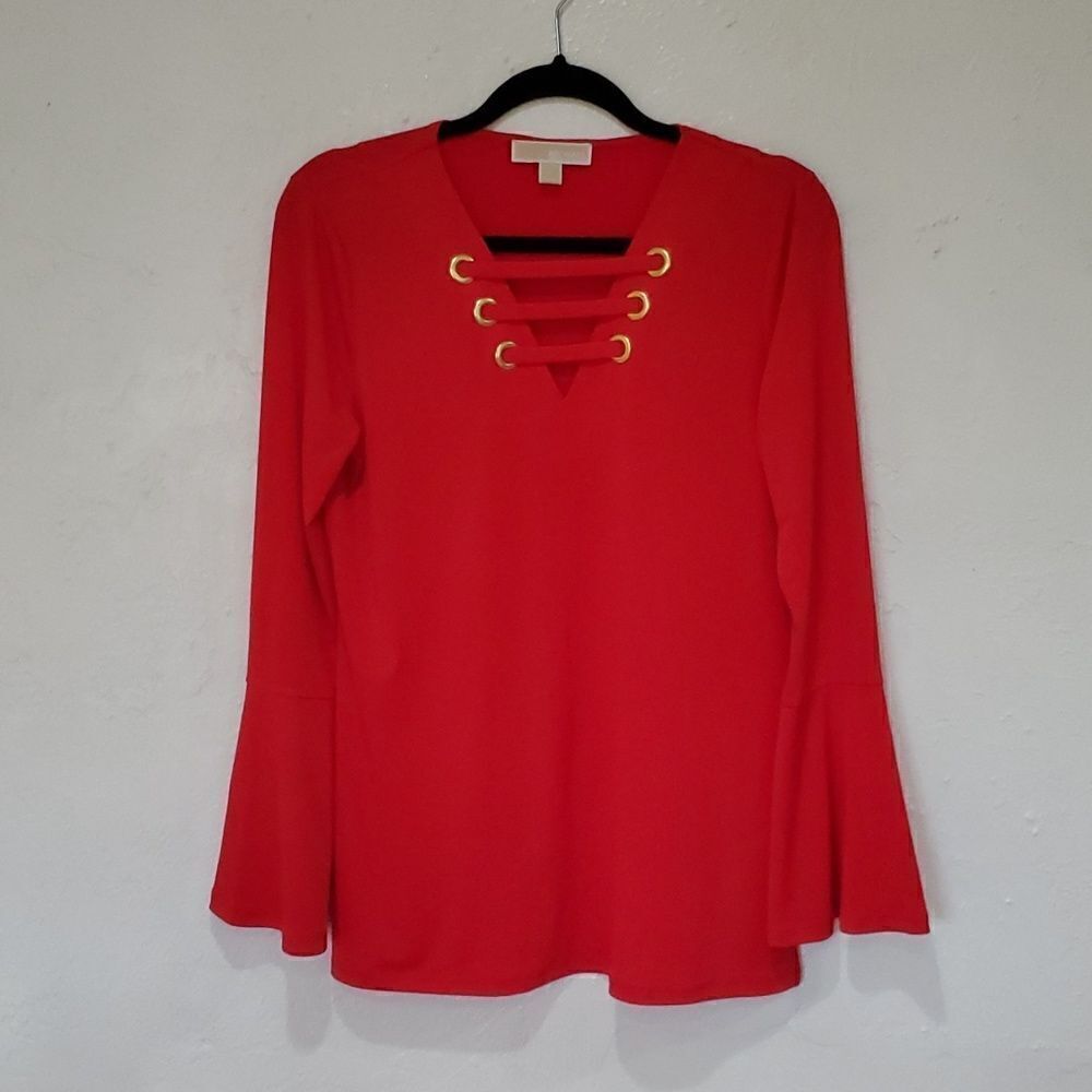 Michael Kors Red Top with Bell Sleeves Size M